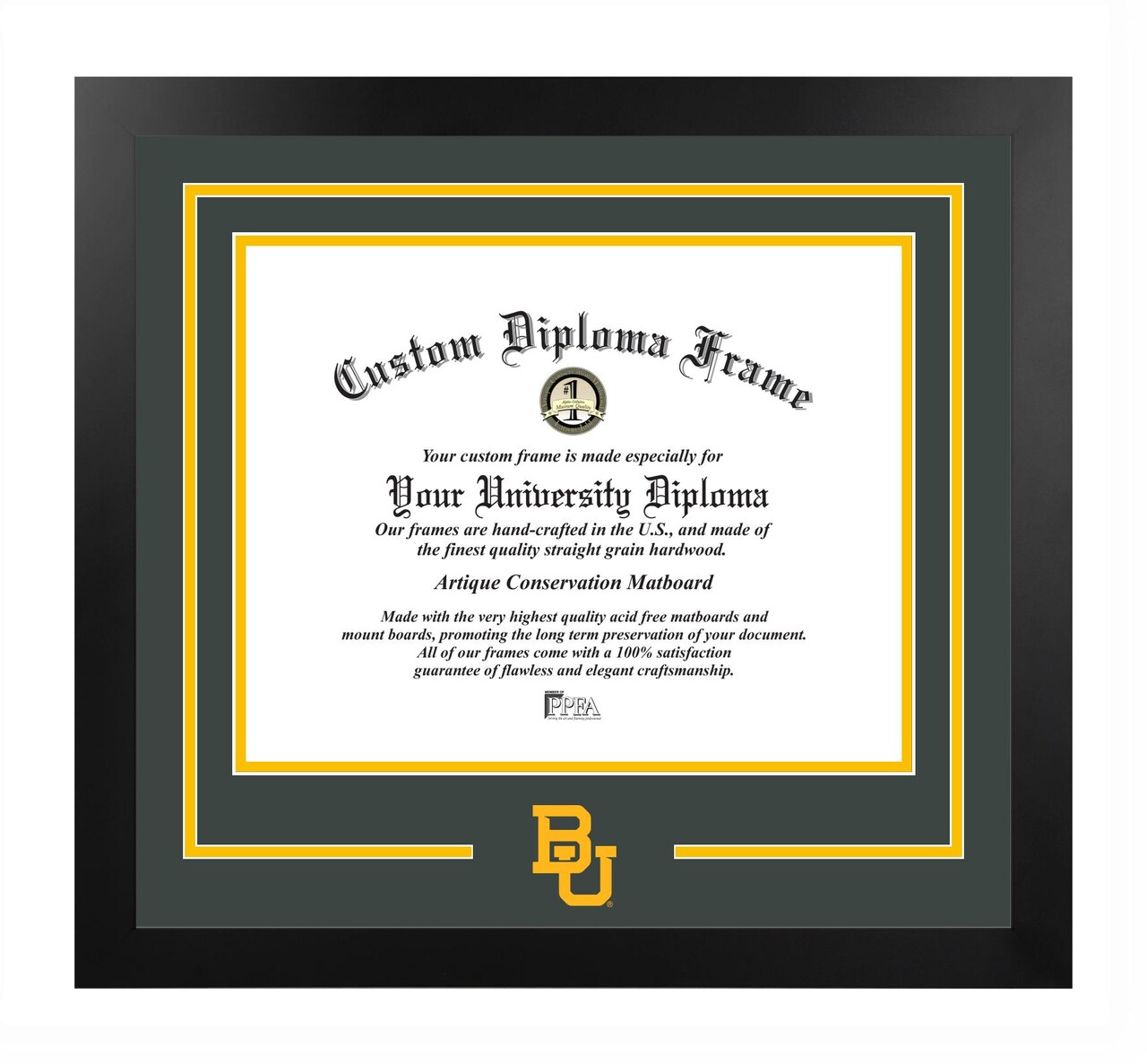 Baylor University Bears 14w x 11h Spirit Diploma Manhattan Black Frame with Bonus Campus Images Lithograph (value savings $59)